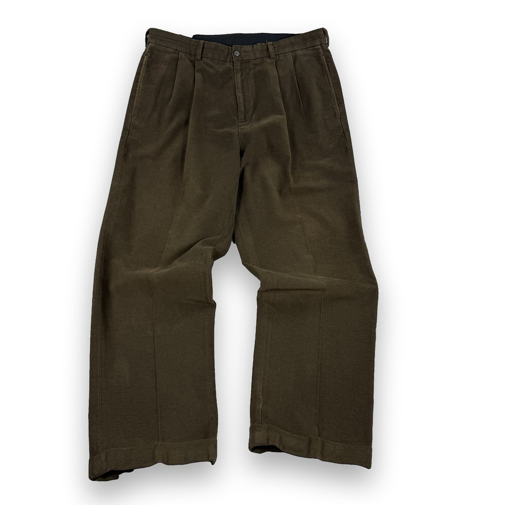 Vintage Brooks Brothers Elliot Trousers 36x30 Brown Pleated Moleskin Hong Kong